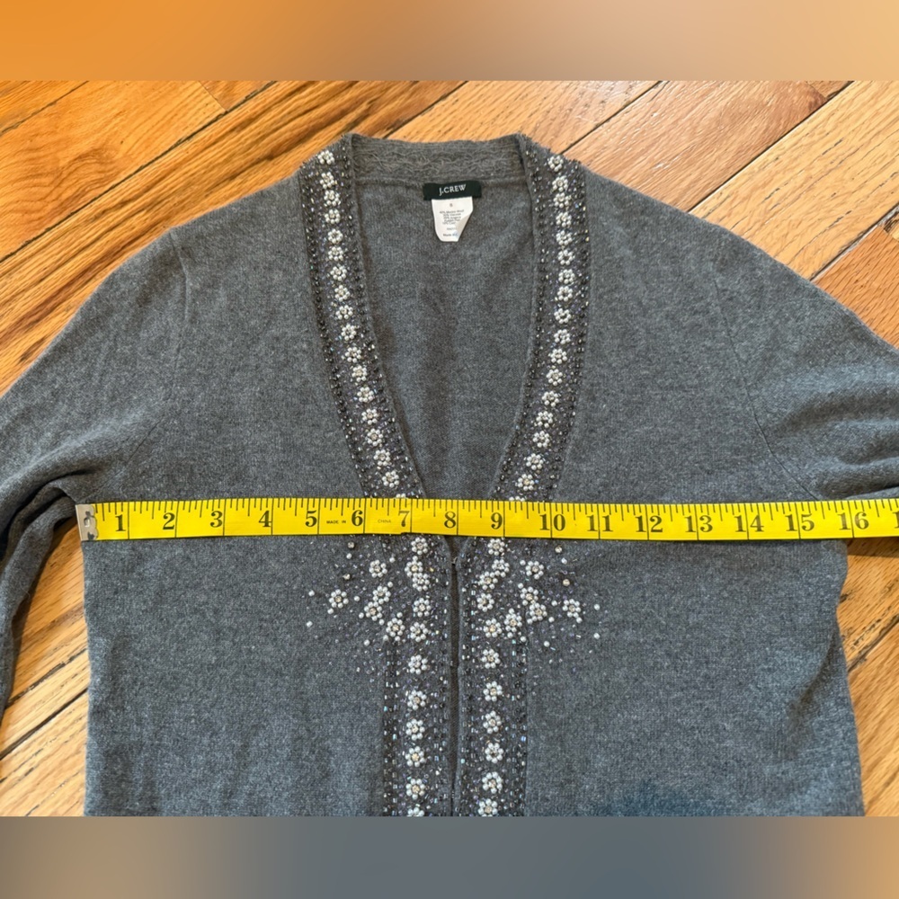 J. Crew Women's Sweater Size S Cardigan Beaded Floral 70574 Merino Angora Gray - Picture 12 of 14